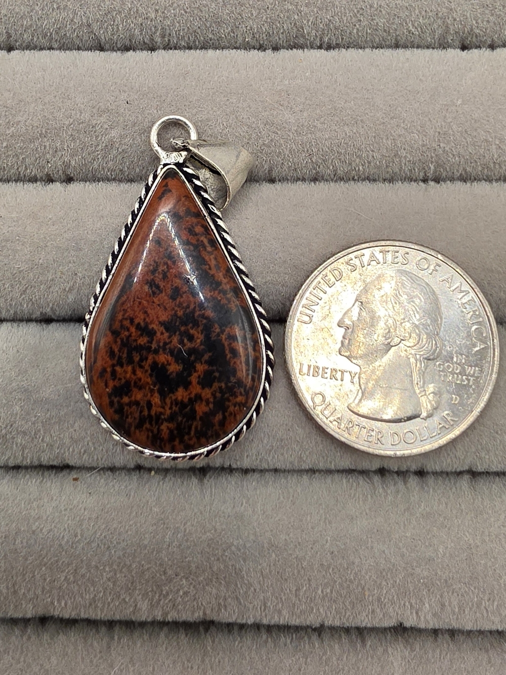 Red Dendritic Jasper Teardrop Stone Pendant in Silver Plated Setting